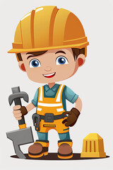 boy dressed as a construction worker cartoon bright colors, illustration, vector style, ai generative