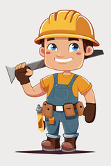 Fototapeta premium boy dressed as a construction worker cartoon bright colors, illustration, vector style, ai generative
