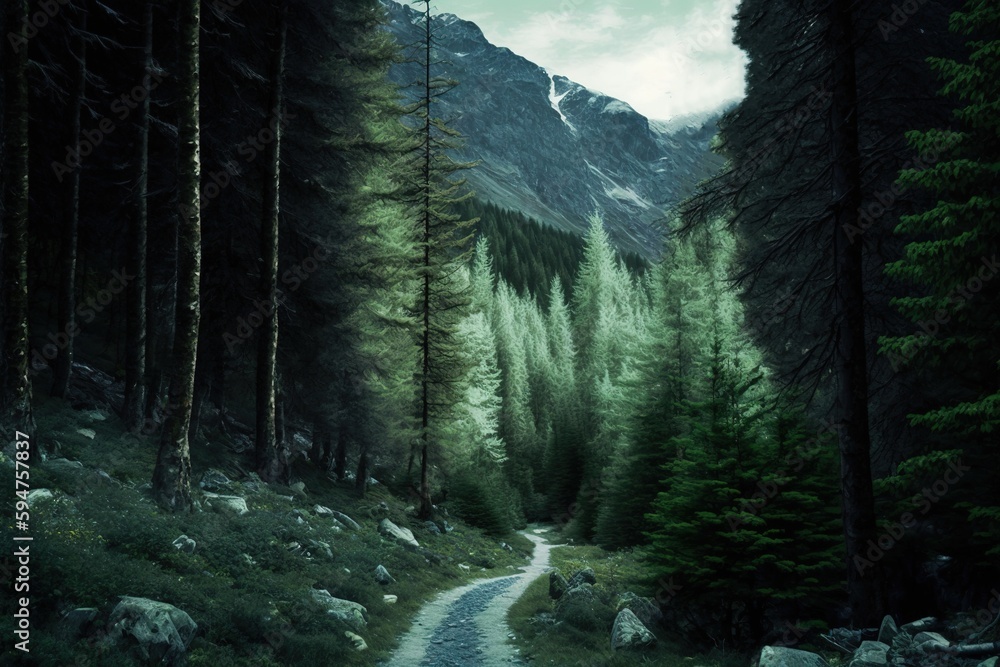 Poster trees in the alps the most serene and graubuend part of davos generative ai