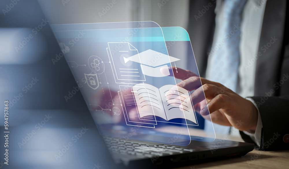 Aufkleber e-learning education internet technology webinar online courses concept. learning online with webina