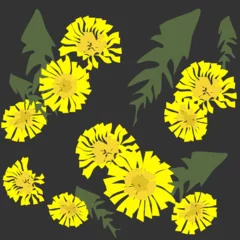 Zelfklevend Fotobehang Dandelions on a dark gray background. Pattern of yellow flowers for textiles ©  Vi Min