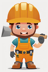Fototapeta premium boy dressed as a construction worker cartoon bright colors, illustration, vector style, ai generative