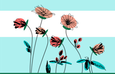 Naklejka premium Pattern of forest flower stellaria. Background based on inflorescences, leaves and buds of delicate spring flowers