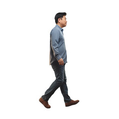 Fototapeta premium Asian man walking in comfort outfit. Full body isolated on transparent background. Dicut, People, PNG