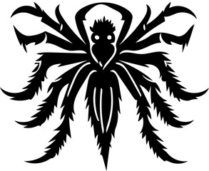 Tarantula spider logo in black and white color, vector illustration of arthropod, poisonous animal