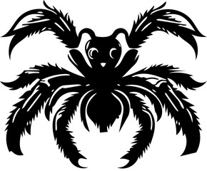 Tarantula spider logo in black and white color, vector illustration of arthropod, poisonous animal