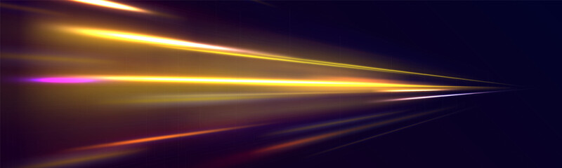 Transparent light effect with crooked trail and golden sparkles. Light trace effect. Vector image of colorful glitter trails with motion blur effect, long exposure. Neon motion glowing wavy line. © Vitalii