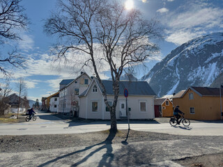 Spring in Mosjoen town - Walking through the streets with old wooden houses, Helgeland, Nordland county, Norway