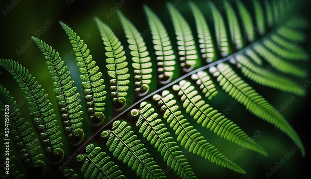 Wall mural macro photograph of a fern leaf in the wild generative ai