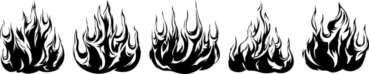 Fire flames isolated on white background. Tribal tattoo design.