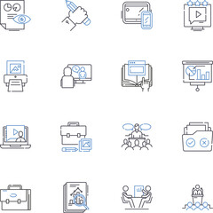 Account line icons collection. Balance, Transactions, Records, Credit, Debit, Ledger, Statement vector and linear illustration. Savings,Checking,Withdrawal outline signs set