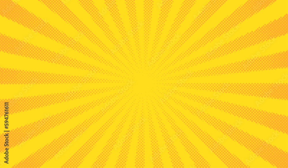 Poster yellow comics background. abstract lines backdrop. bright sunrays. design frames for title book. tex