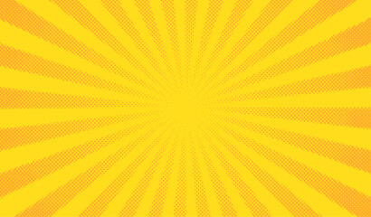 Fototapeta Yellow comics background. Abstract lines backdrop. Bright sunrays. Design frames for title book. Texture explosive polka. Beam action. Pattern motion flash. Rectangle fast boom. Vector illustration obraz