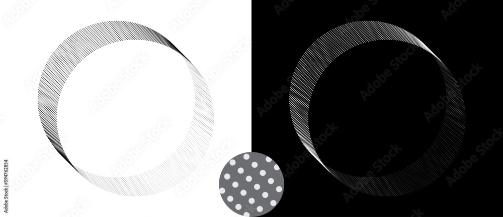 Poster circle abstract background with polka dots. black shape on a white background and the same white sha