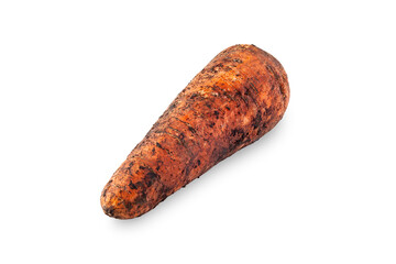 Freshly harvested carrot. Dirty carrot with ground isolated on white background