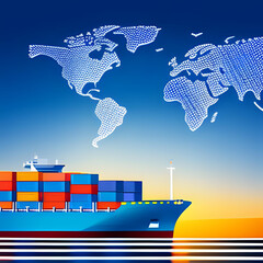 Container cargo ship global business logistics import export freight shipping transportation, Container cargo ship analysis, Big data visualization graphic graph and chart information