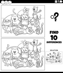 differences game with cats characters coloring page