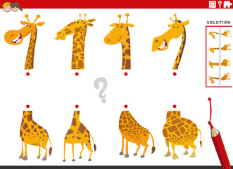 match halves of pictures with funny giraffes educational game