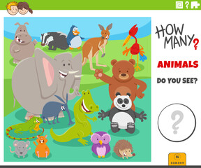Fototapeta na wymiar counting cartoon wild animal characters educational game
