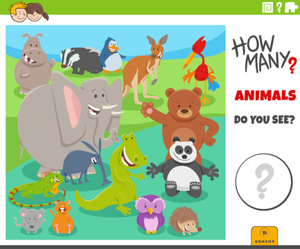 counting cartoon wild animal characters educational game