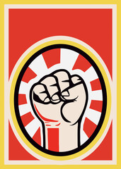 A poster with a raised clenched fist and an empty space for your own text message. Clean vintage style.
