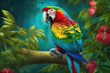 blue and yellow macaw created with generative AI technology