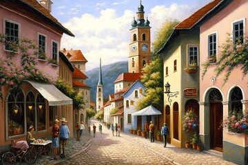 Fototapeta premium street in the old town created with generative AI technology