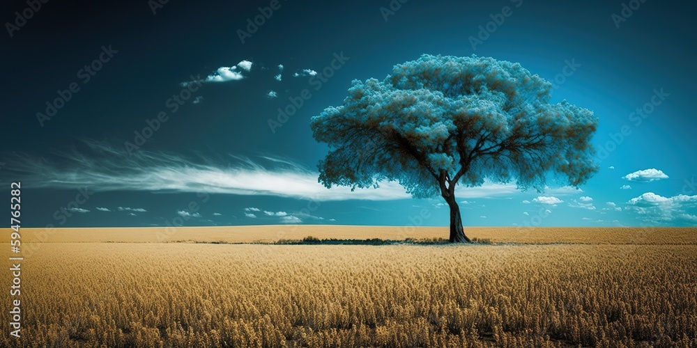 Poster sky and tree in the field. generative ai