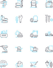 Fabrication linear icons set. Welding, Machining, Cutting, Forming, Assembly, Fabricating, Milling line vector and concept signs. Grinding,Punching,Stamping outline illustrations