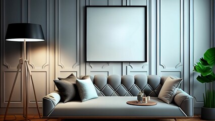 Mockup Poster Frame on the Wall Luxurious Living Room on Contemporary Wall 3D Render with Modern Interior Design 3D illustrationa KI-Illustrationen