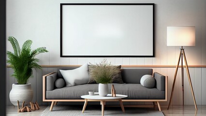 Mockup Poster Frame on the Wall Luxurious Living Room on Contemporary Wall 3D Render with Modern Interior Design 3D illustrationa KI-Illustrationen