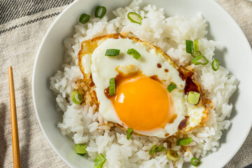 Homemade Asian Fried Egg and Rice Breakfast