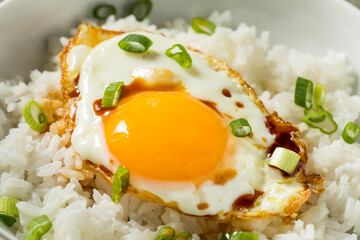 Homemade Asian Fried Egg and Rice Breakfast