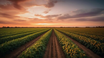 Fototapeta na wymiar Golden Harvest: Stunning Image of a Soy Field During Sunset