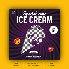 
Free EPS vector ice cream social media post design template Banner,
 vector illustration , food menu , poster,cone,ice cream,
delicious,special ice cream,cake,strawberry ice cream, and post banner 
