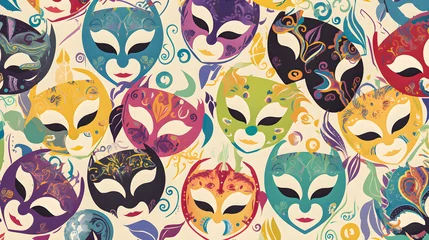 Rolgordijnen Schedel Pattern with carnival masks. Illustration. Ai generation.