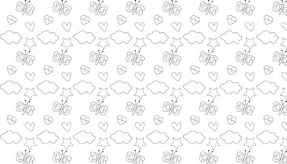 Hand drawn seamless pattern of kids elements . Vector illustration .