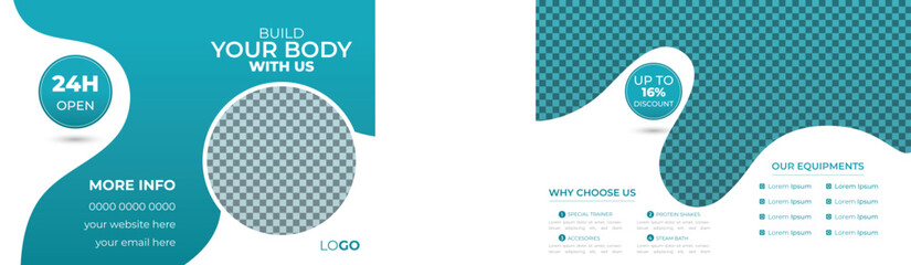 Modern Creative Fitness Gym Bifold 4 Page Brochure Design Template Suitable for Fitness Club Business