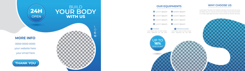 Modern Creative Fitness Gym Bifold 4 Page Brochure Design Template Suitable for Fitness Club Business