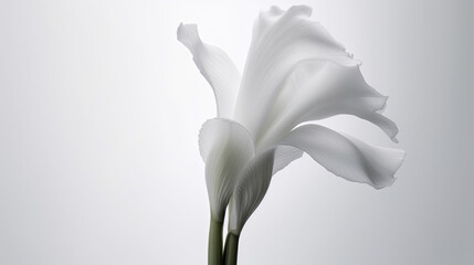 Minimalistic single white iris with copy space, Generative AI