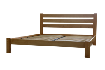 double wooden bed with slats, carved, cut out, isolated