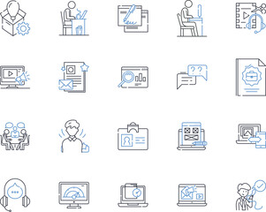Separated colleagues line icons collection. Isolation, Disconnect, Estrangement, Distancing, Departure, Dissociation, Alienation vector and linear illustration. Stranded,Abandonment,Estranged outline