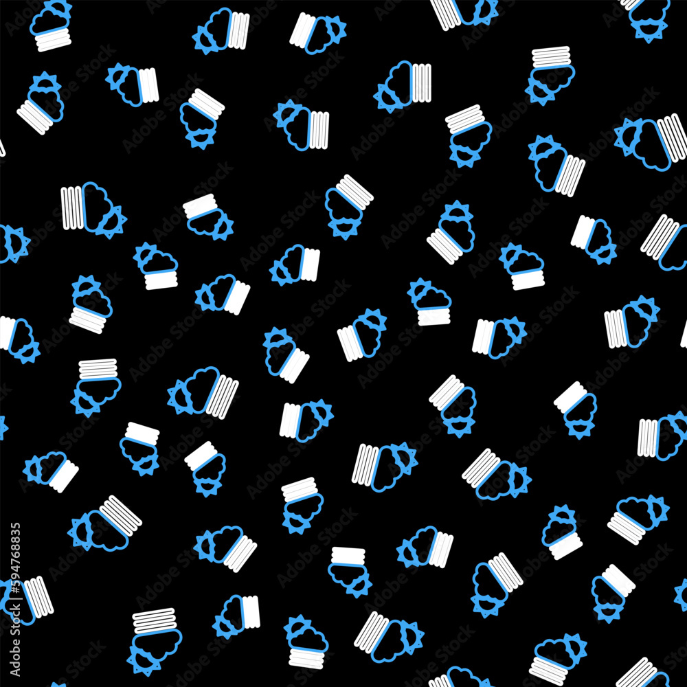 Poster line fog and cloud with sun icon isolated seamless pattern on black background. vector