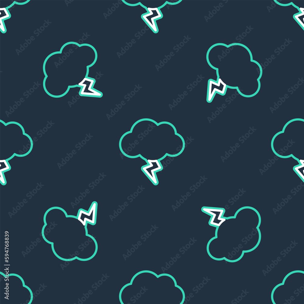 Poster line storm icon isolated seamless pattern on black background. cloud and lightning sign. weather ico