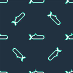 Line Submarine icon isolated seamless pattern on black background. Military ship. Vector