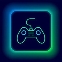 Glowing neon line Gamepad icon isolated on black background. Game controller. Colorful outline concept. Vector © vector_v