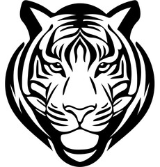 Tiger head mascot logo in black and white, vector illustration of predator, silhouette drawing 