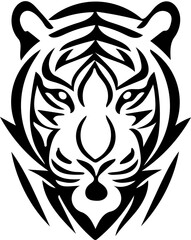 Tiger head mascot logo in black and white, vector illustration of predator, silhouette drawing 
