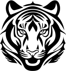 Tiger head mascot logo in black and white, vector illustration of predator, silhouette drawing 