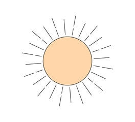 Retro groovy style shiny sun. Psychedelic hippie old solar element with linear rays. Abstract vintage hippy bright sticker. Trendy y2k pop culture or boho design. Vector eps print